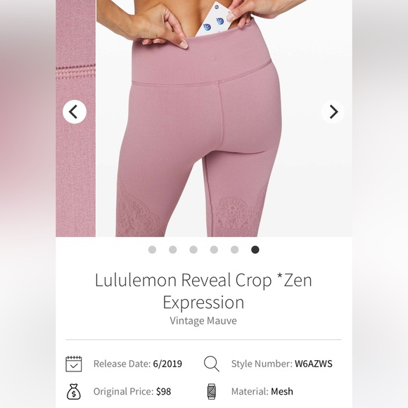 Lululemon leggings Reveal Crop *Zen Expression
Vintage Mauve light pink - Picture 5 of 6
